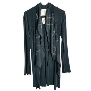 Burning Torch Silk Blend Cardigan Womens M Faded Black Cascade Front Embroidered